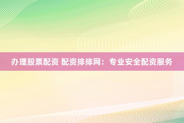 办理股票配资 配资排排网：专业安全配资服务