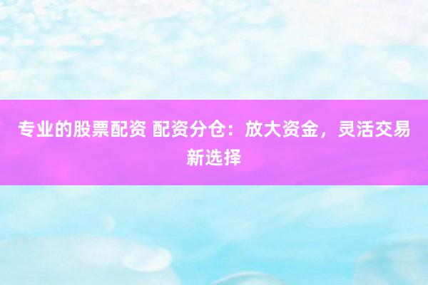 专业的股票配资 配资分仓：放大资金，灵活交易新选择