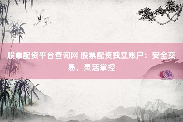 股票配资平台查询网 股票配资独立账户：安全交易，灵活掌控